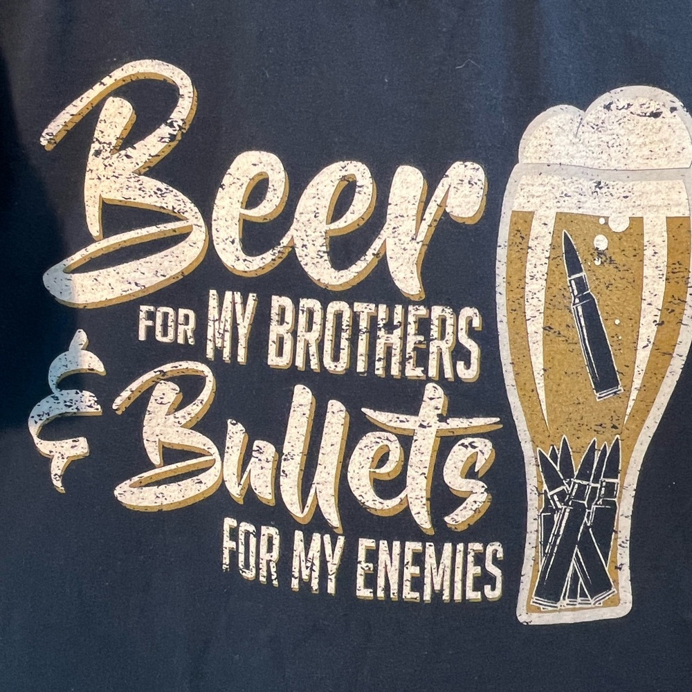 Black Short Sleeve Tee with Bold Graphic Design XL Beer & Bullets Print - Picture 3 of 6